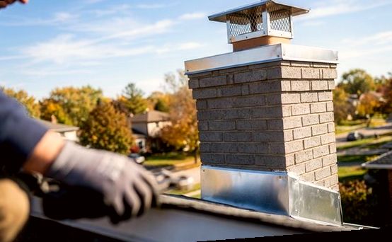 Seating a stainless cap on a block chimney near the lake